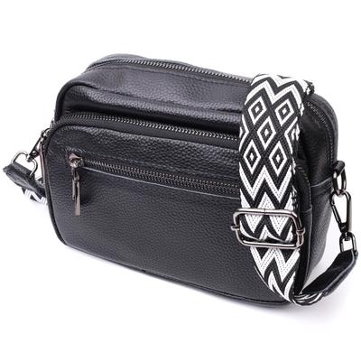 Women's Bag In a Classic Color with a Patch Pocket Made of Genuine Leather Vintage 22640 Black