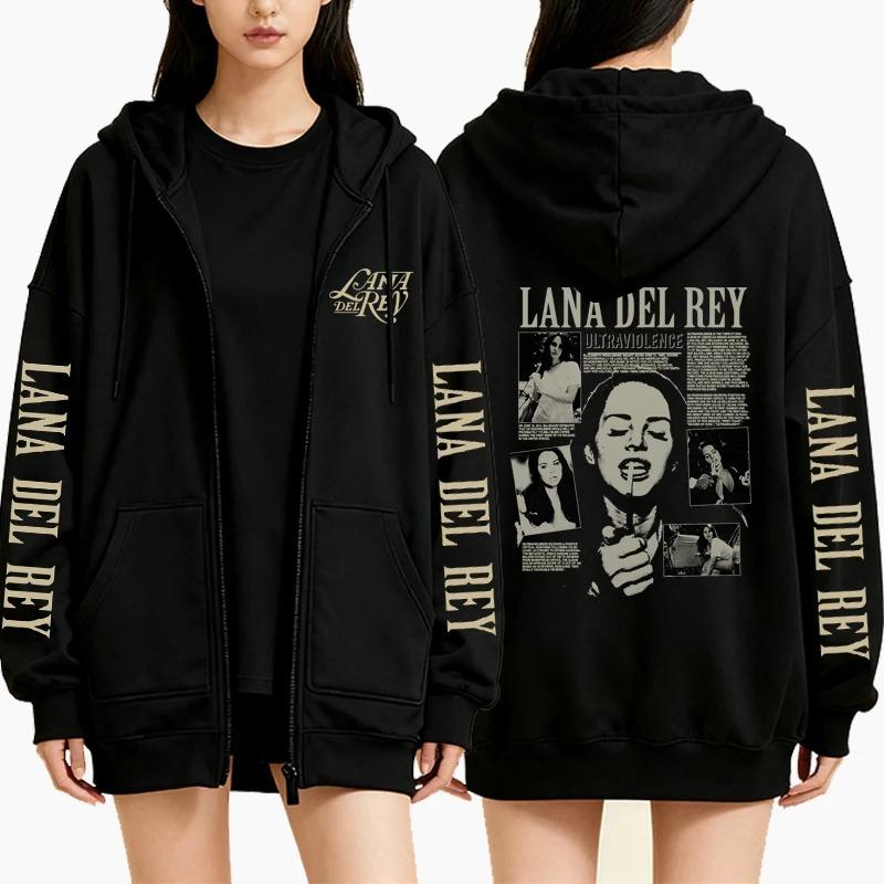 Retro Lana Del Rey Zip-Up Hoodie Women Vintage Casual Fashion Punk Long Sleeve Fleece Autumn Winter Sweatshirts Jacket Coat