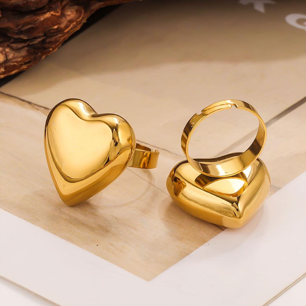  Stainless Steel Chunky Heart Golden Rings Women Charm Golden Rust Proof Daily Jewelry Bijoux Waterproof Gift