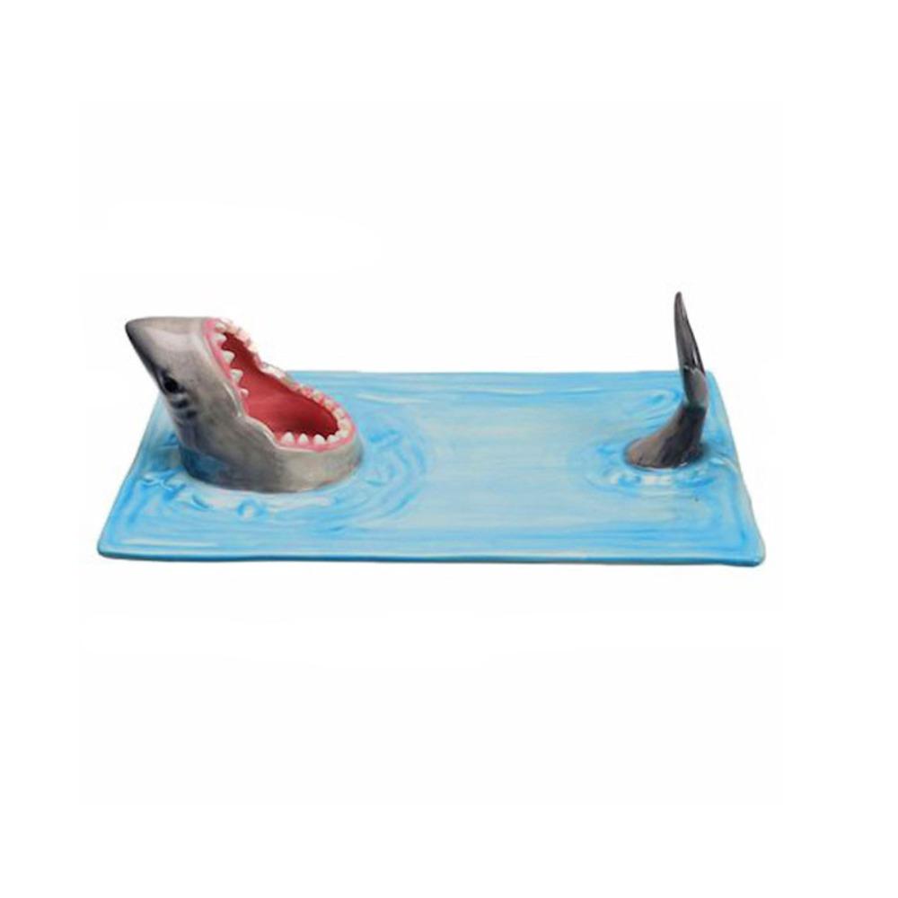 3D Shark Ceramic Plate Japanese Style Independent Sauce Area Dumpling Plate Ceramic Large Capacity Sushi Serving Plate Fries