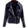 autumn winter turn down collar black PU leather jacket women slim casual fashion zipper coat outwear top