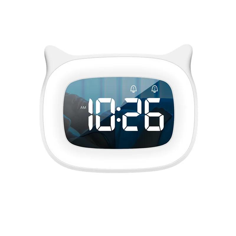 Night Light Music Alarm Clock Cartoon Voice Control Table Clock LED Digital Clock USB Rechargable Home Decoration