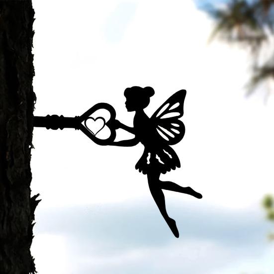 Yousheng Fairy Silhouette Tree Decoration Weather-proof Metal Indoor Outdoor Garden Yard Patio Winged Elf Silhouette Statue Sculpture Ornament