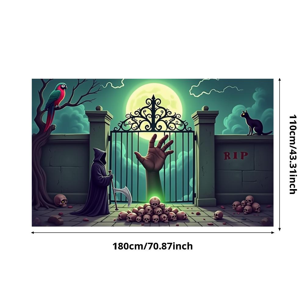 Halloween Decor Grim Reaper Design Scary Background Spooky Banner Full Moon Halloween Banner For Halloween Celebration Indoor