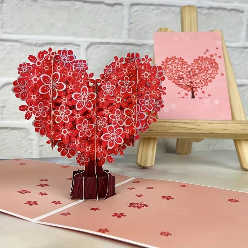 Romantic Cherry Blossom 3D Pop-Up Greeting Card Paper Art, Love Heart Giving Tree for Mother's Day, Wedding, Valentine's Gift