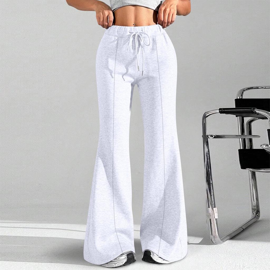 Dámské módní volné kalhoty cargo s pevnou barvou a stahovací šňůrkou v pase, ležérní zvony