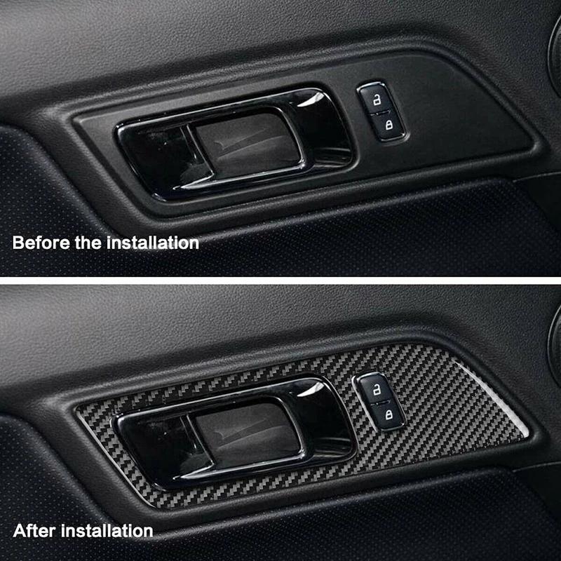 Car Interior Door Handle Trim Cover Carbon Fiber Sticker Decorative Accessories For Ford Mustang 2015 2016 2017 2018 2019 2020