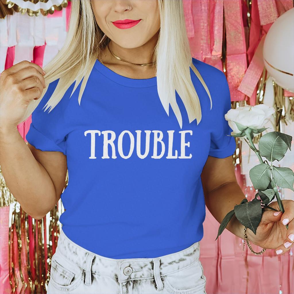 Valentines Day Tshirt Where I GoTrouble Print Funny Letter Graphic T Shirt Women Men Crewneck Y2K Tops Couple Matching Tshirt