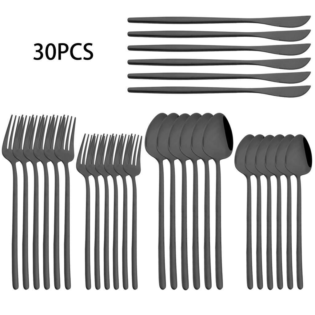 30-teiliges Weißgold Geschirrset Messer Dessertgabel Löffel Geschirr Edelstahl Besteck Spiegelbesteck Westliches Silberbesteck