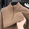 Men's Fleece-Lined Half-Zip Sweater - Winter Casual Solid Color Knit