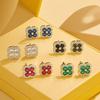 18K Golden Plated Inlaid CZ Stone Flower Shape Stud Earrings Sparkling Multi-colour 4-Leaf Flower Earrings Romantic Jewelry