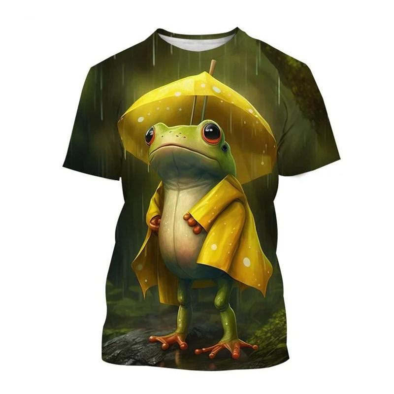 3D Printed Cute Frog T Shirt for Men Cartoon Animal Pattern Tees Summer Casual Loose Round Neck T-Shirts Unisex Street Tops