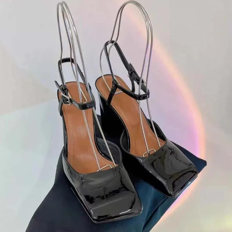 Fashion New Satin Mary Jane Fashion Sandals European American Women's Summer Square Head Thick Heel Shopping Commuting Style High Heels