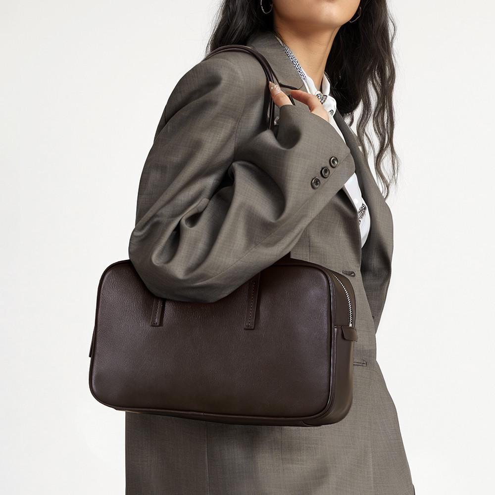 2024 Autumn/Winter Top Layer Cowhide Boston Tote & Commuter Handbag