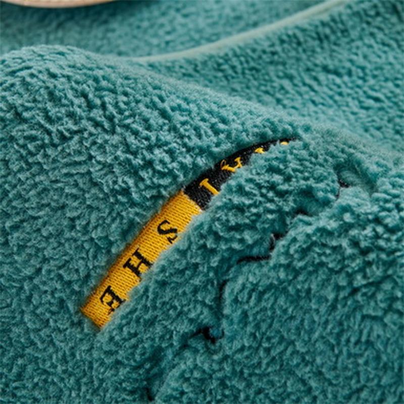 Trendy Winter Thickened Warm Plush Quilted Sofa Cover Embroidery Lamb Velvet Non -Slip Sofa Towel Super Gentle Warm Sofa Cover L Shape
