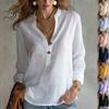 European and American New Summer Women's Solid Color Shirt Commuting Comfort Long-sleeved Button-up Top Women
