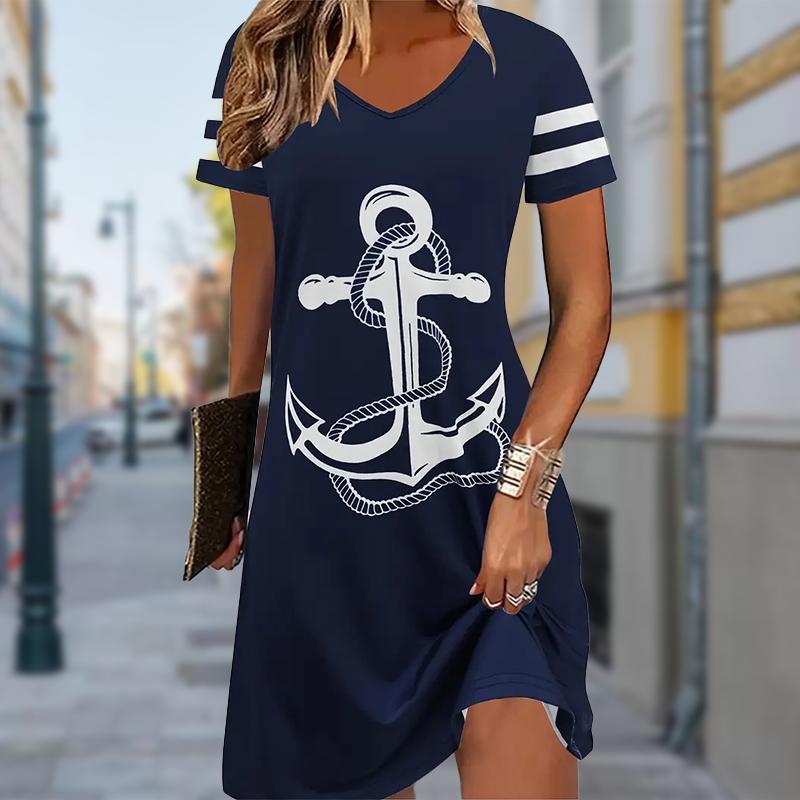 

Летняя мода Женское платье с V-образным вырезом и короткими рукавами Ретро с цветочным принтом Сексуальное короткое платье 4XL синий