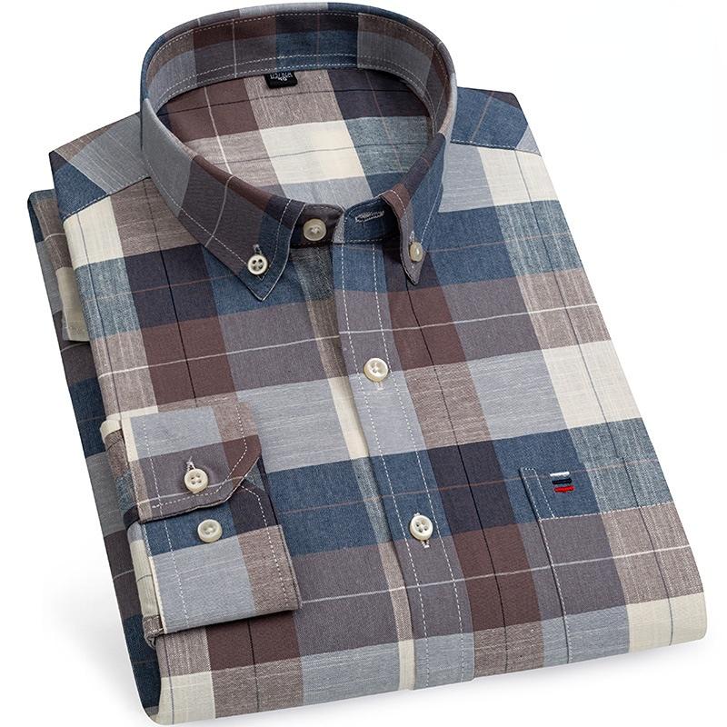 New Size S -7XL Blue Men Shirt Long Sleeve 100% Cotton Oxford Soft Comfortable Regular Fit Quality Business Man Casual Shirts