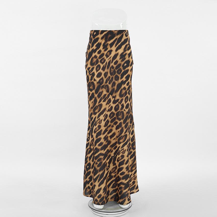 Retro Leopard Print Classic Mid-Waist Fishtail Skirt - European/American Style