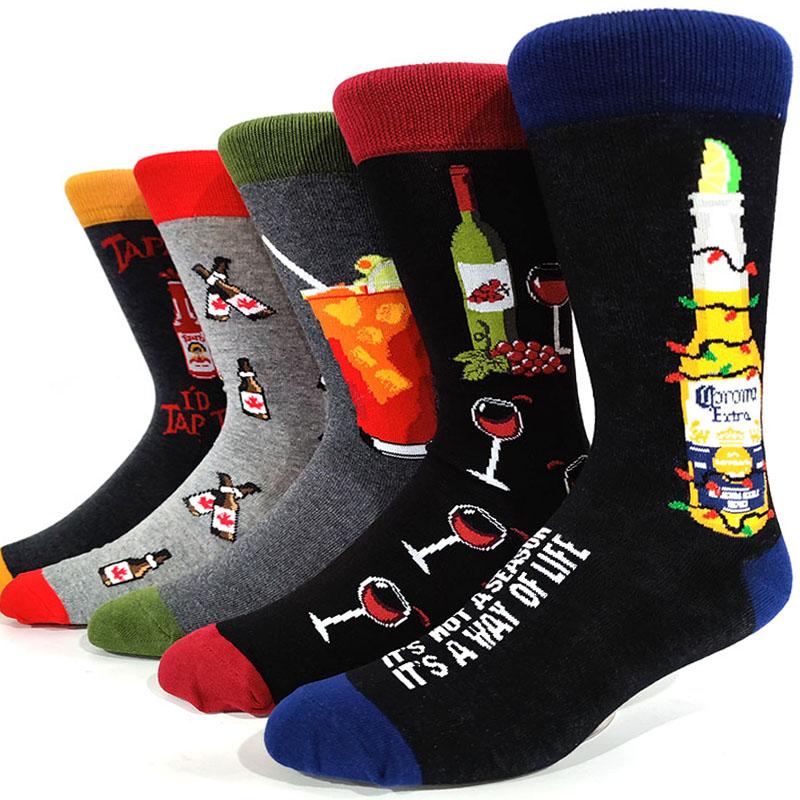 5 Pairs/Pack Men Funny Socks Casual Hip Hop Creative Cartoon Novelty Calcetines Hombre Street