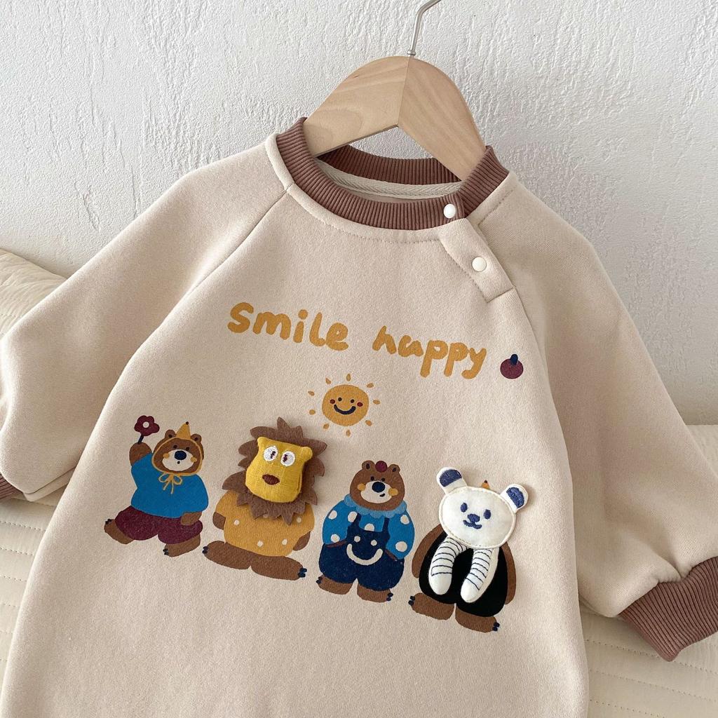 Baby Cartoon Jumpsuit Winter Korean Children's Clothing Baby Super Cute Thick Baby Clothes Home