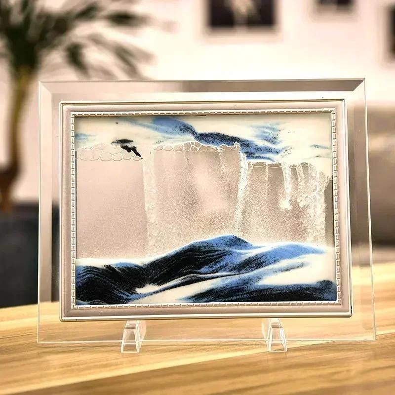Round Glass Deep Sea Sand Art Picture Dynamic Flowing Sandscape Ornament Creative Quicksand Painting Desktop Decor Craft Piece