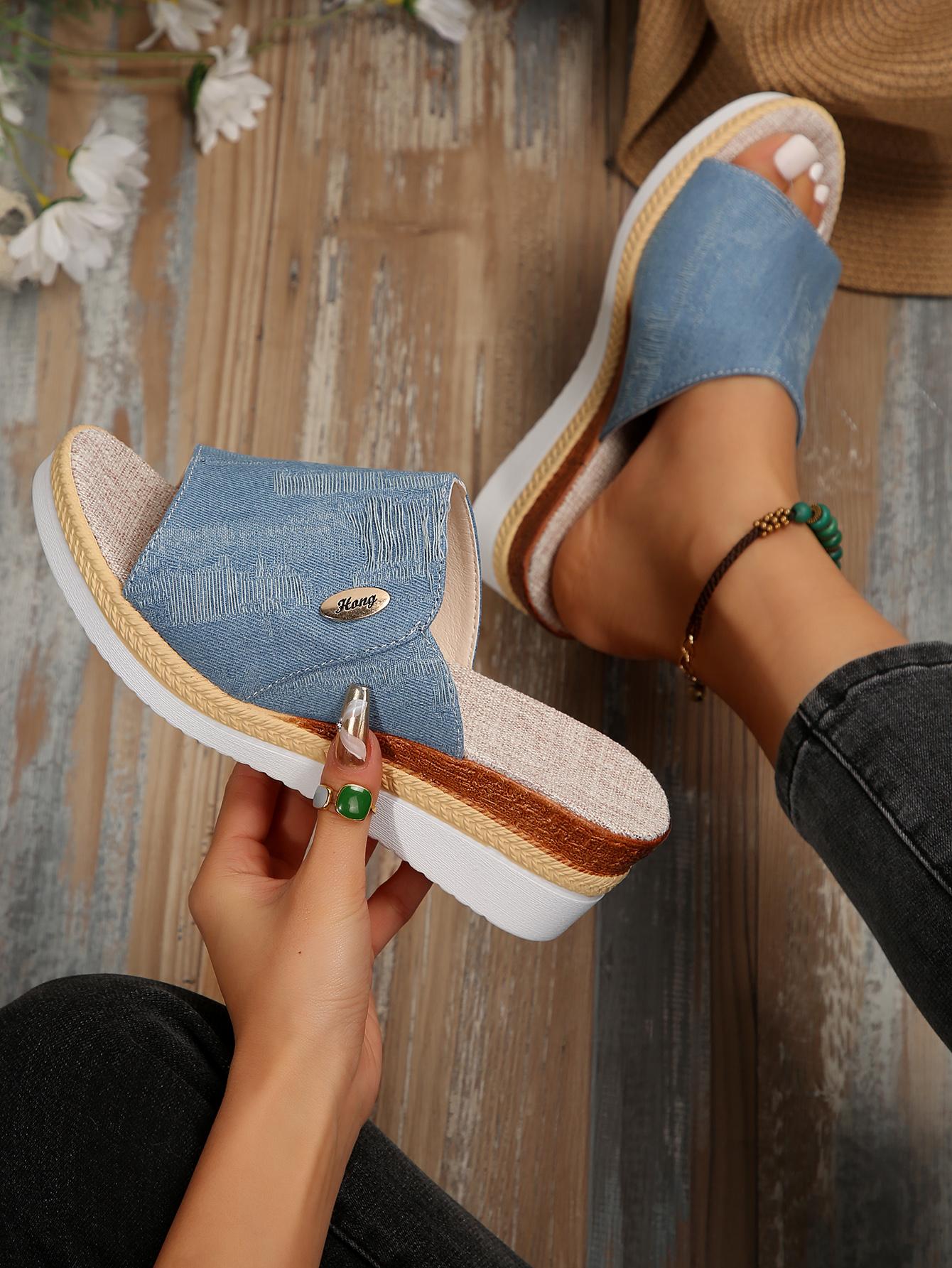 

Модные новые женские туфли большого размера, импортные тапочки, женские тапочки, танкетка, толстая подошва, легкая повседневная обувь 2024 43 синий