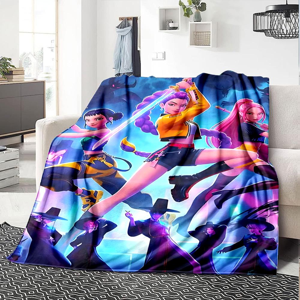 1pc Kpop Demon Hunters Urban Fantasy Flannel Blanket,Ultra Soft Warm Plush Throw for Home Bedroom Bed Sofa Cover Camping Picnic gift Y72215