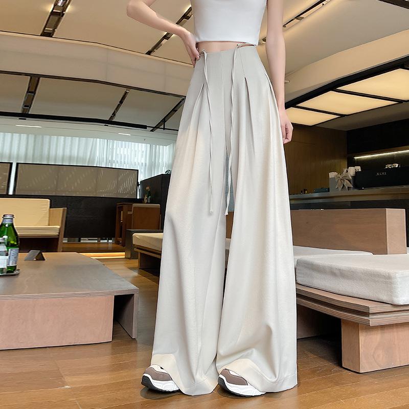

Women’s Black High-Waisted Drawstring Wide-Leg Suit Pants - Early Spring 2026 Fashion L хаки