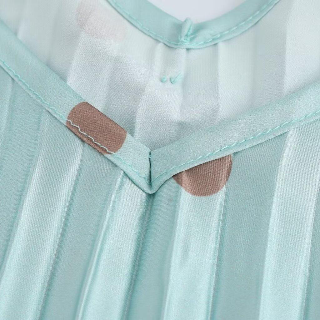 2025 Spring/Summer Polka Dot Spaghetti Strap Pleated Maxi Dress