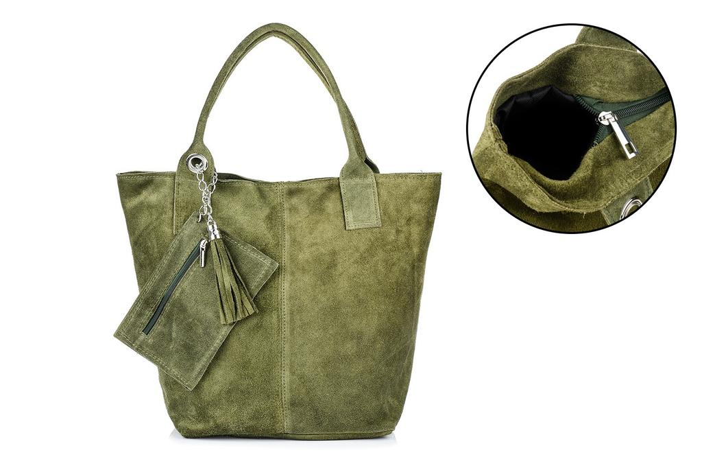 Italian Leather Suede Bag A4 With Zipper, Large