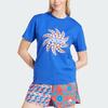 Adidas X Farm Rio Collaboration Letter Geometric Pattern Printed Round Neck Short Sleeve Drop Shoulder T-Shirt Women T-Shirt Blue IQ4485