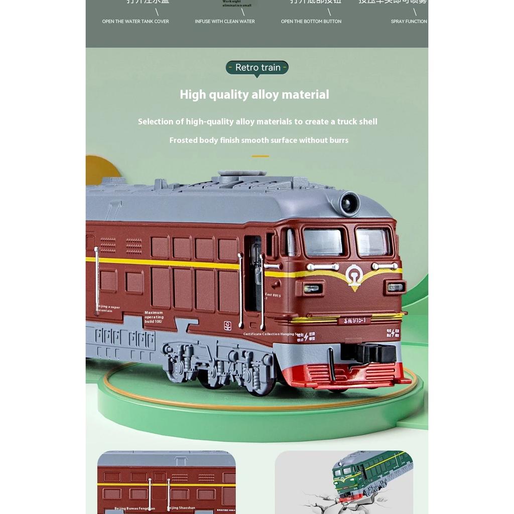 1/32 Diecast Nostalgic Steam Green Leather Train Toy Can Be Sprayed Alloy Train Children's Toy Kids Gift Birthday Present for Boys
