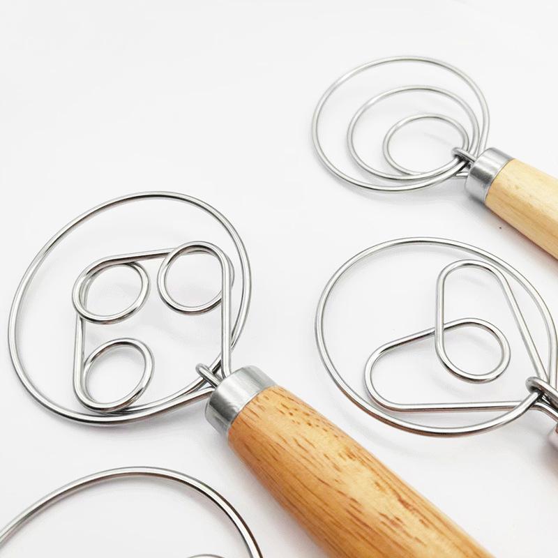 Stainless Steel Egg Beater & Dough Mixer with Wooden Handle