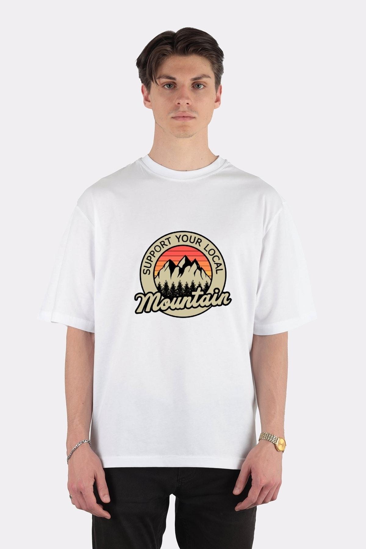 

Unisex Beyaz Oversize T-shirt Support Your Local Mountain