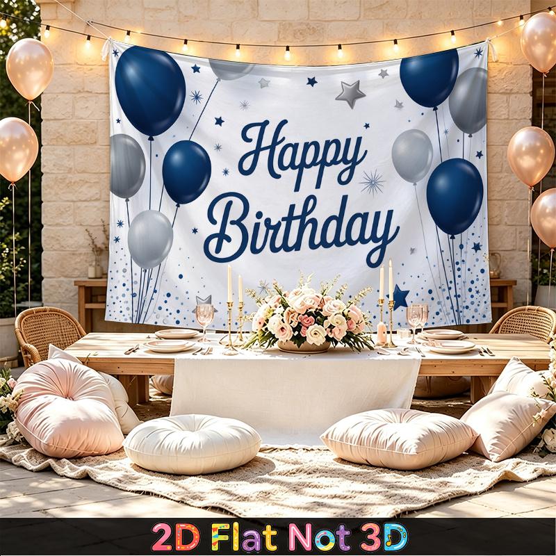 Party Backdrop Happy Birthday Birthday Blue White Photo Booth Background Front Door Decor