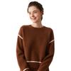 Color-Block Cashmere Round Neck Long Sleeve Sweater: Elegant, Slimming, Loose, Warm, Comfortable Autumn/Winter Pullover.
