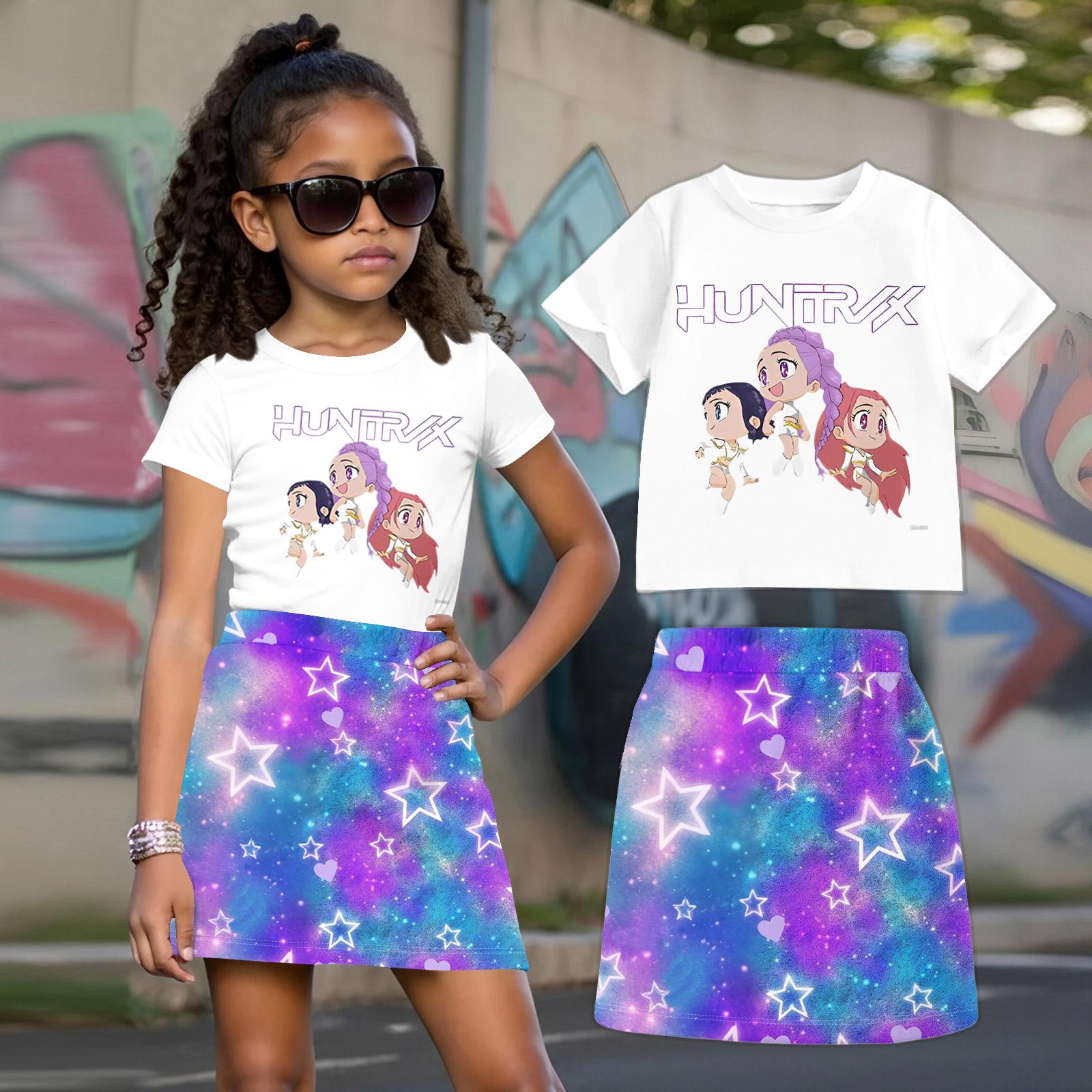 

Witch Children s Printed Loose Casual Fashion Round Neck Short Sleeved Top+Short Skirt Set 160 Кіновар