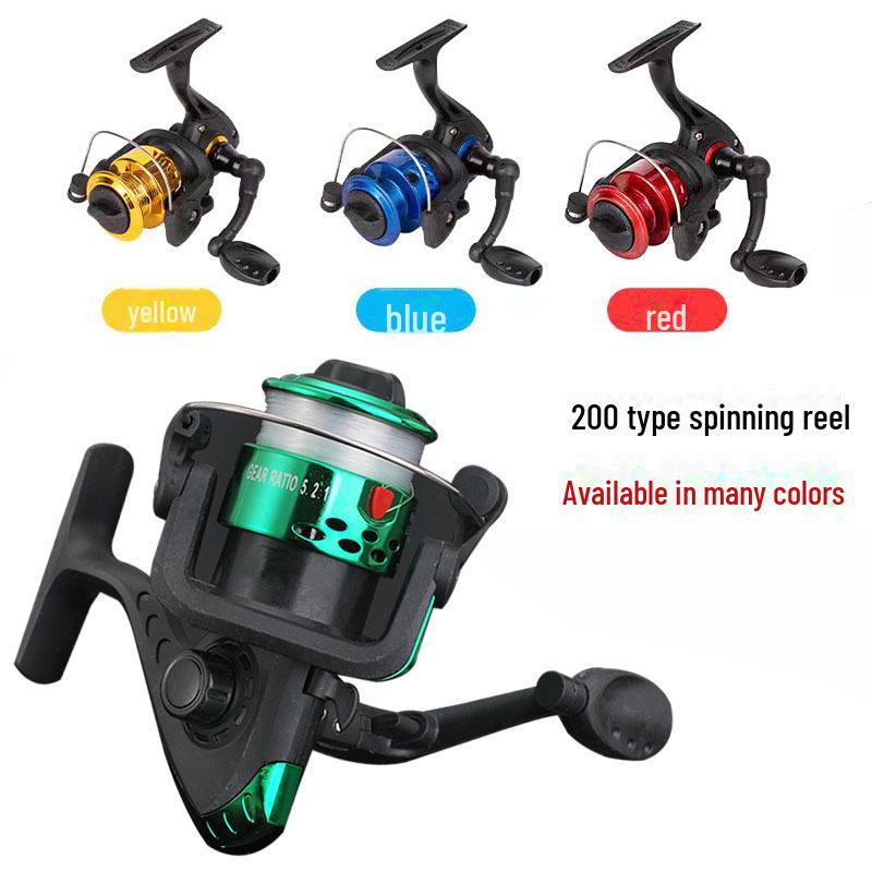 Kleine Angelrolle mit Spinnrolle vom Typ 200, Schnur inklusive, ideal zum Meeresangeln mit Rute und Kunstköder.