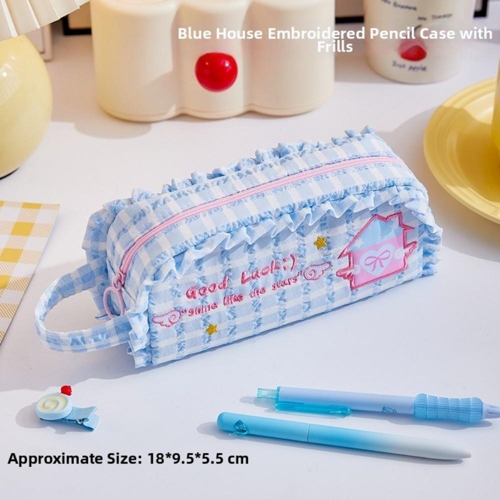 Dopamine Style Pencil Storage Bags Checkered Pencil Pouch New Stationery Bag  School Use