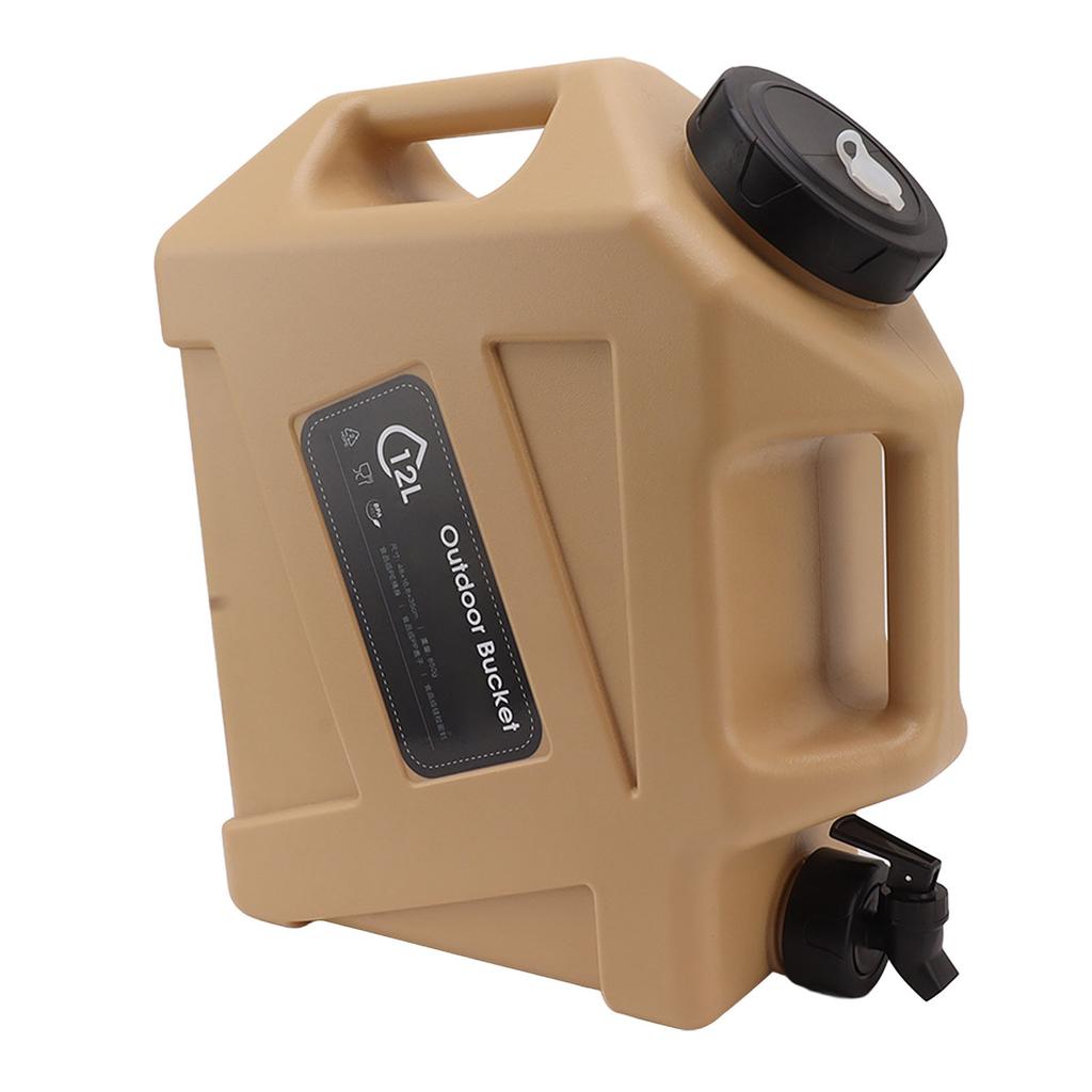 Water Container 12L Large Capacity Drinking Water Storage Bucket with Valve for Camping Khaki