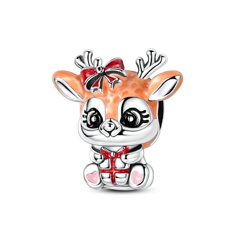 Christmas 925 Silver Charms Santa Claus Reindeer Earrings Beads fit Necklace Bracelets DIY Fine Jewelry Party Gift