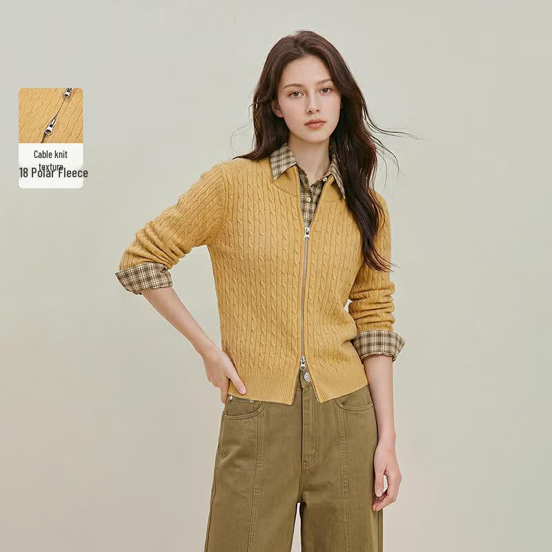 INMAN Women s Half-High Collar Cable Knit Cardigan XL