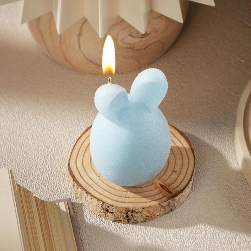 A Top Quality Striped Easter Egg Candle Silicone Mold DIY Rabbit Ear Egg Soap Paste Resin Candle Gypsum Decoration Mold Art Gift