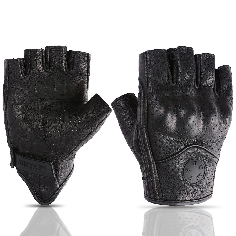 Summer Motorcycle Gloves Fingerless Leather Moto Driving Half Finger Gloves Breathable Retro Motorbike MTB Fingerless Gloves Men