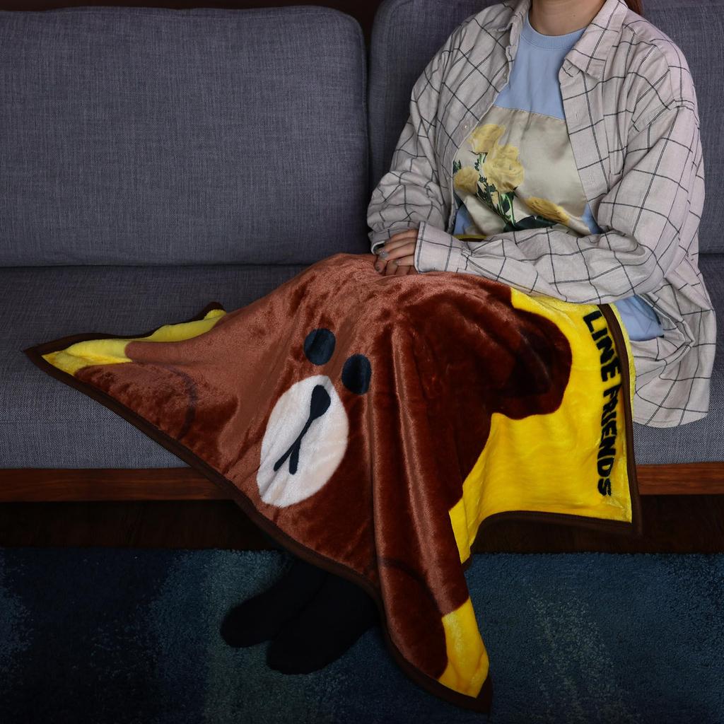 Marushin LINE FRIENDS Lap H70 X Cold Weather 5585008000 Happy_Brown Blanket, W100cm, Cute, Fluffy, Stylish, Item,