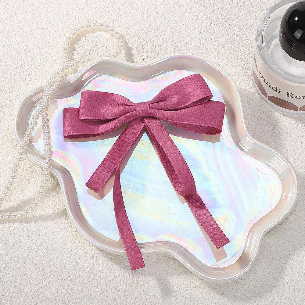 Elegant Bow Ribbon Hair Clip Fashion Simple Solid Satin Spring Clip Hair Pin Retro Headband with Clips Girls Hair Accessories