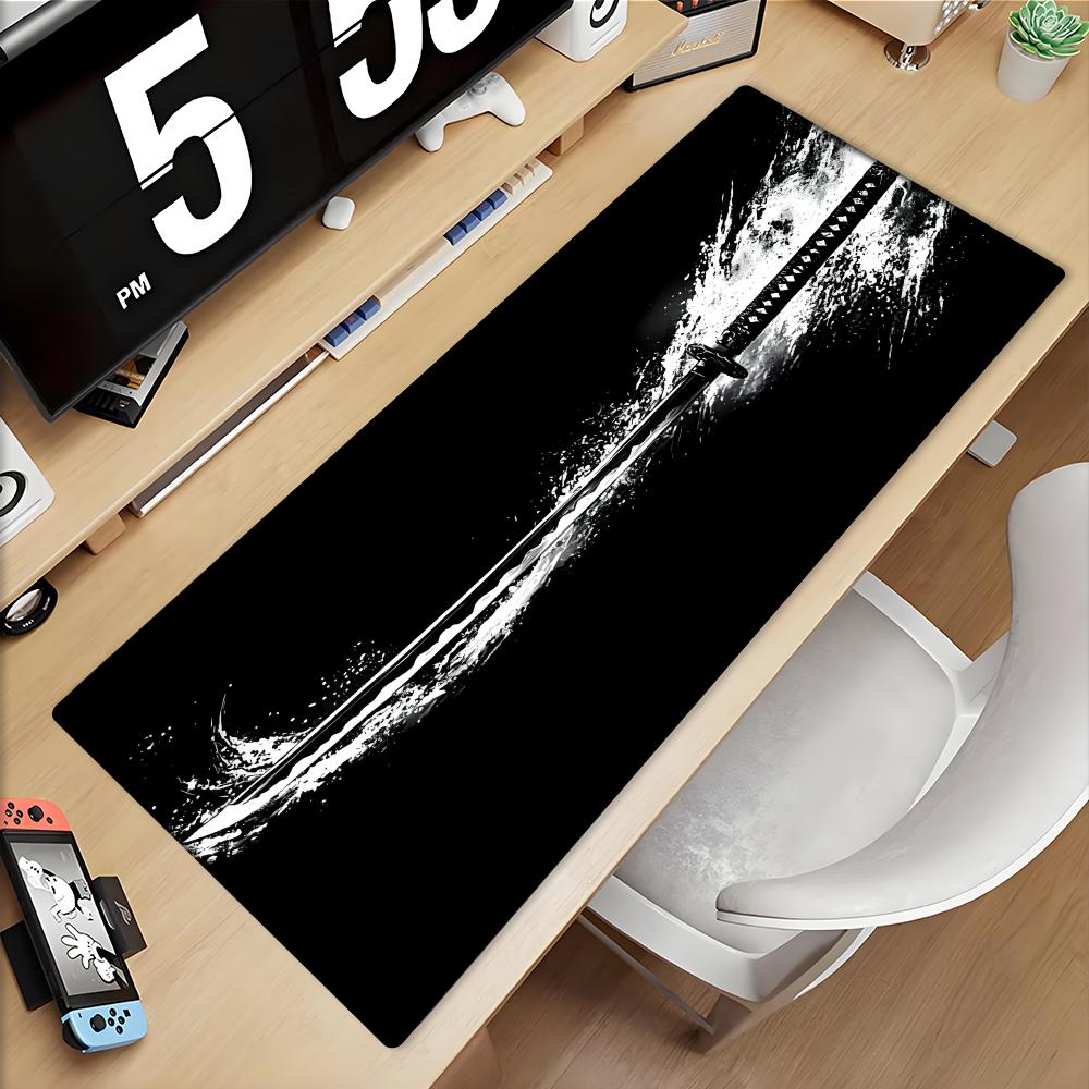 Samurai sword Black and White Mousepad Anime Computer Accessories Mouse Pad Office Laptop Desk Mat Carpet Gaming Gamer Playmat