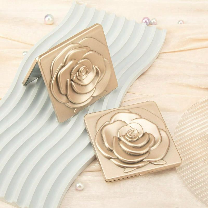 1 ks Elegantní čtvercové skládací kosmetické zrcátko, vzor růží, zvětšovací sklo s vysokým rozlišením, zrcátko z obou stran