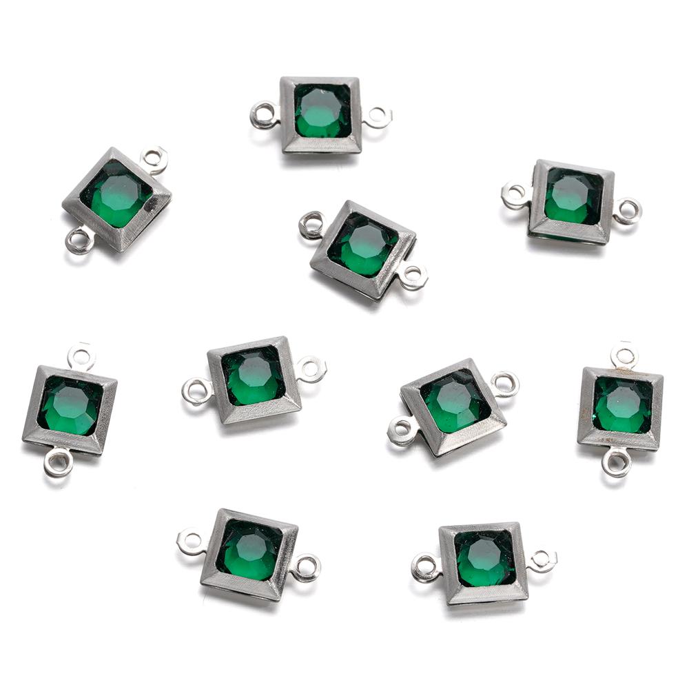 10pcs Stainless Steel Double Holes Square with Rhinestones Bracelet Necklace Pendant Connectors for DIY Jewelry Making Supplies